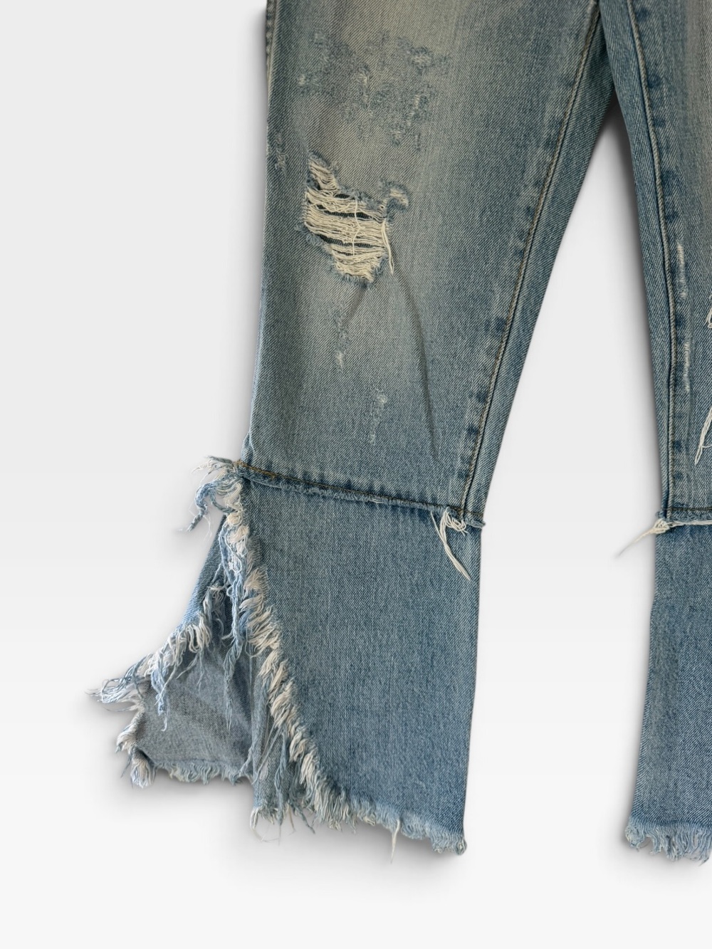 ZARA Trafaluc Denimwear IXD Makers Distressed Flare Jeans With Frayed Panel Hem - Picture 7 of 10